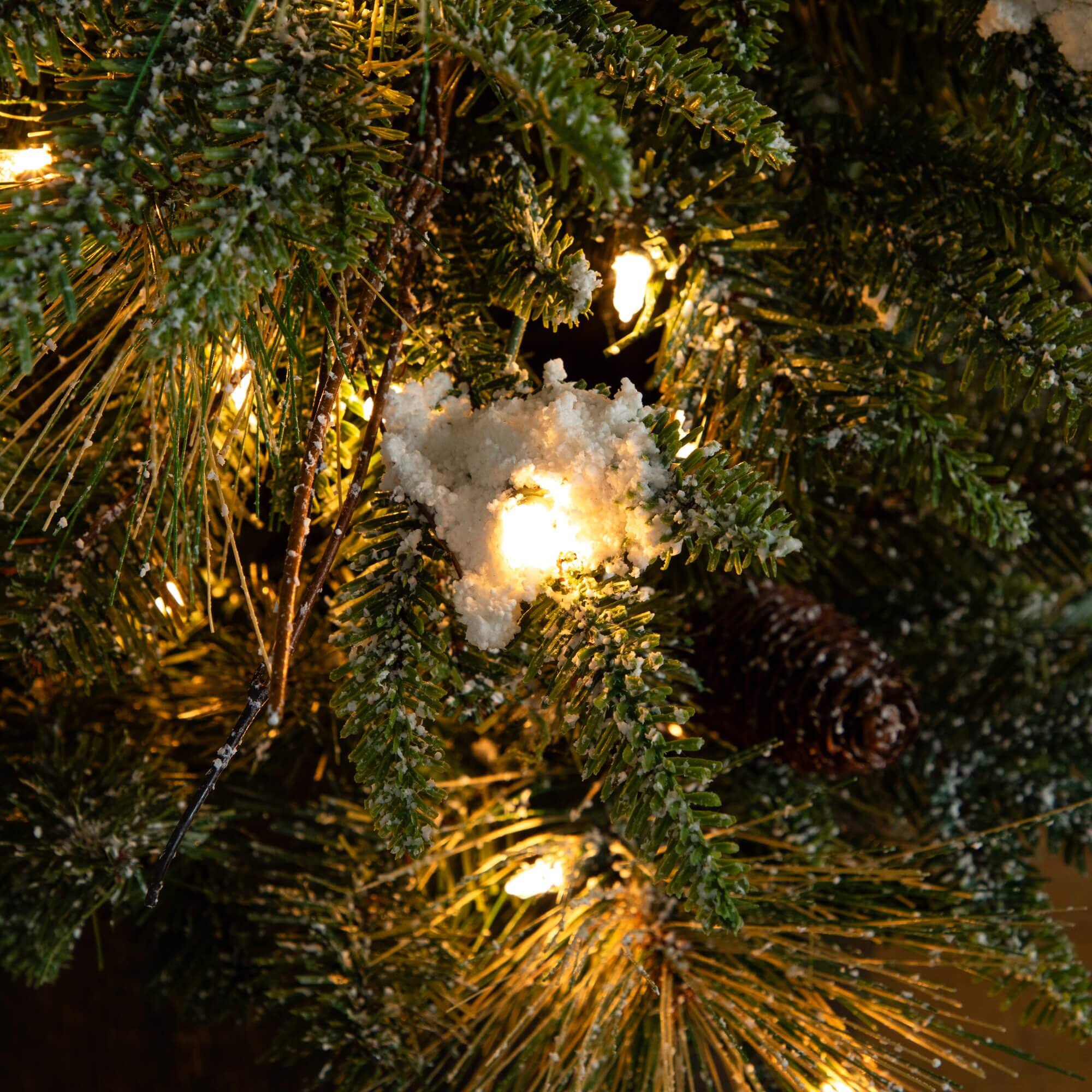 4ft. Pre-Lit Mixed Pine Snowed Artificial Christmas Tree with Pinecones in Decorative Planter, Warm White LED Lights